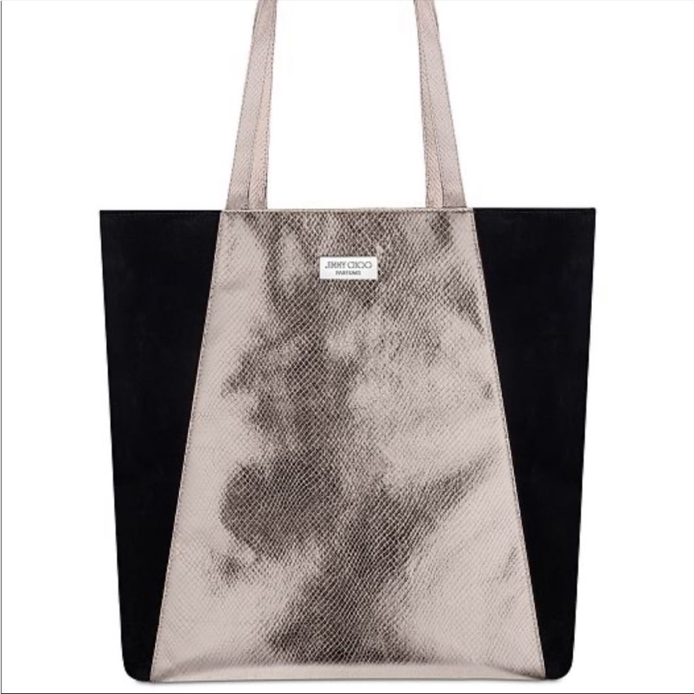 Jimmy Choo Parfums Suede-Feel Tote Bag / Rose Gold and Black